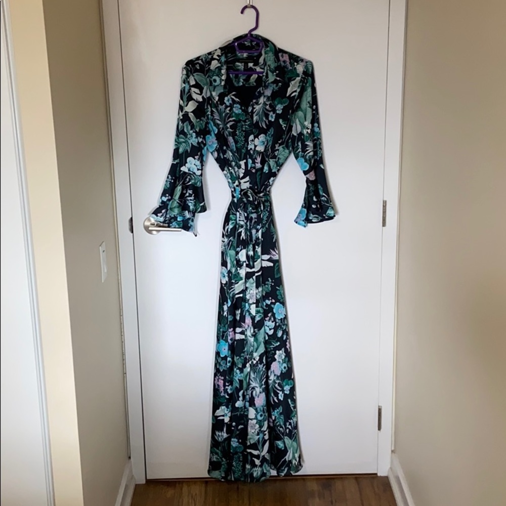 Banana Republic Black Floral Maxi Wrap Dress with Teal and Mint